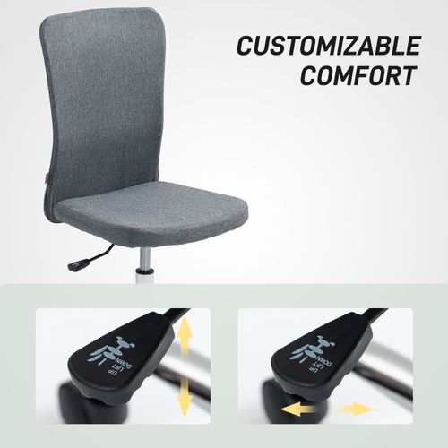 HOMCOM Armless Computer Desk Chair, Makeup Vanity Chair for Home, Grey