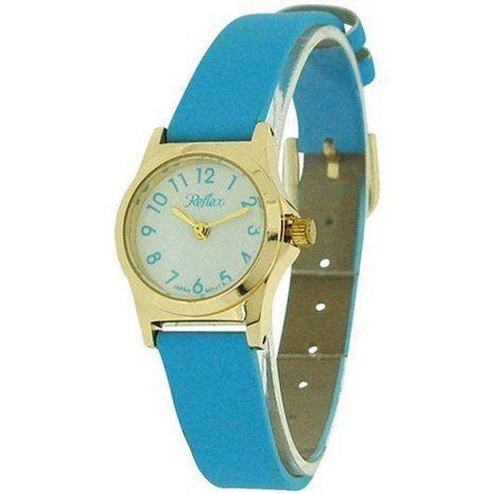 Reflex Girls Ladies Watch White Dial Gold Tone Aqua Blue Strap 101329LT