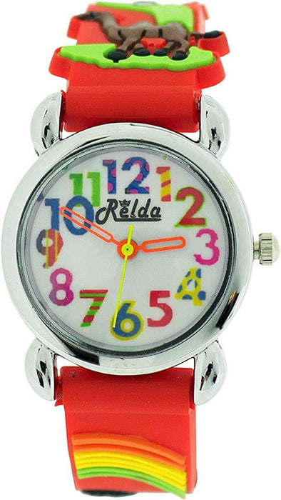 Relda Children's Analog 3D Zoo Animals Red Silicone Girl's Watch REL106