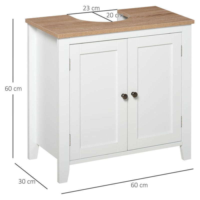 kleankin Bathroom Sink Cabinet, Bathroom Floor Storage Cabinet with 2 Doors Pedestal Under Sink Design, Space Saver Organizer Freestanding with Internal Adjustable Shelf, White
