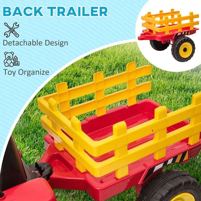 HOMCOM Ride on Tractor with Detachable Trailer, Remote Control, Music - Red