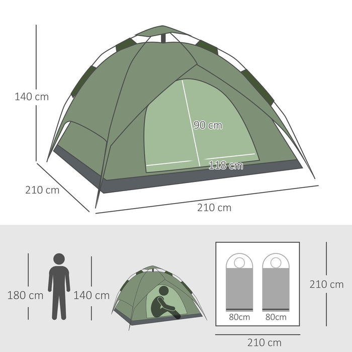 Outsunny 2-Person Pop Up Tent. Perfect for Camping, Festivals, Hiking, and Family Travel. Water-Resistant & Double Layered.