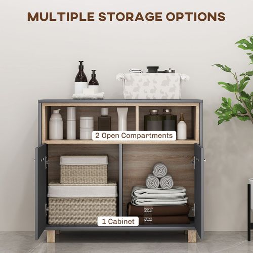 HOMCOM Bathroom Storage Cabinet with Open Compartments and Double Doors