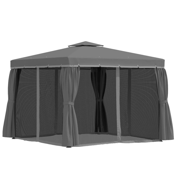 Premium 3x3m Gazebo Canopy - 2 Tier Roof, Mosquito Net, Aluminum - Dark Grey