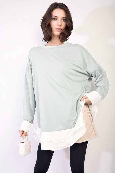 Stylish Fiona Contrast Ruffled Hem Top - Versatile and Chic