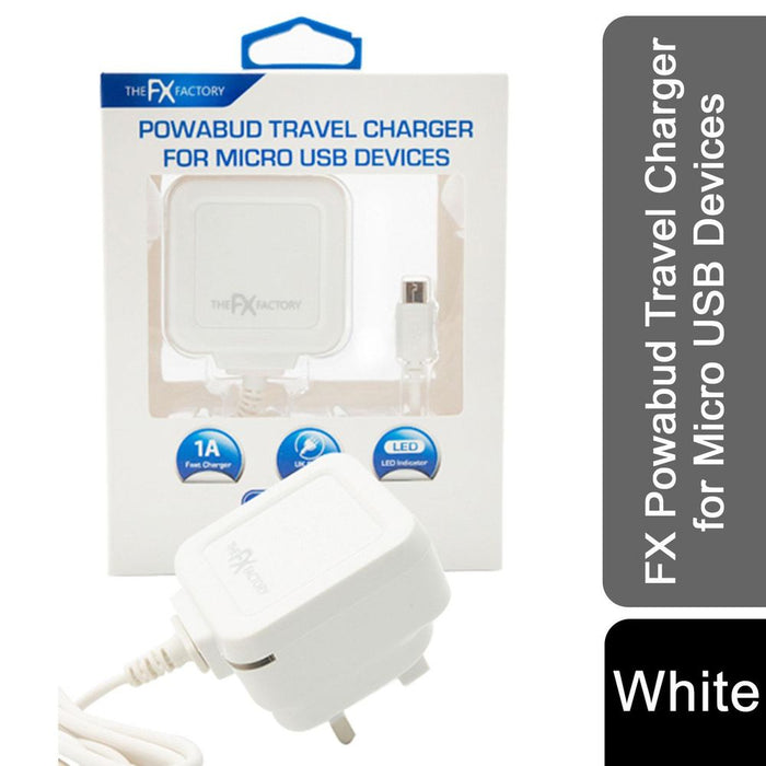 Fast Charging Powabud for Micro USB Devices - White. CE & ROHS Certified