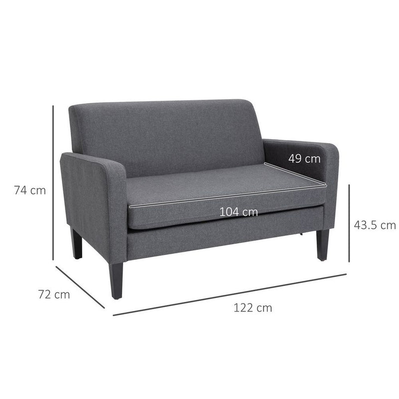 Linen Modern-Curved 2-Seat Sofa Loveseat w/ Thick Cushion Wood Legs Grey