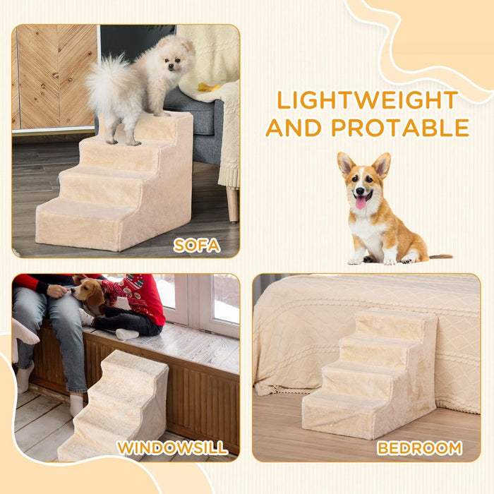 Premium Portable Dog Stairs - Washable Plush Cover - Beige