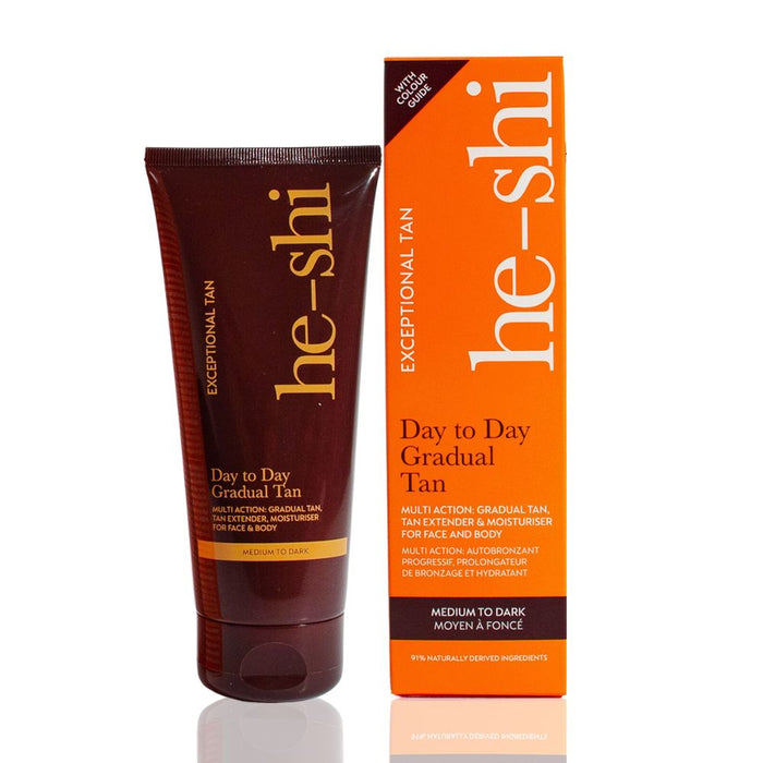 He-Shi Med/Dark Gradual Tan - Professional Self Tan for Smooth, Bronzed Skin - Easy Application - Long-lasting