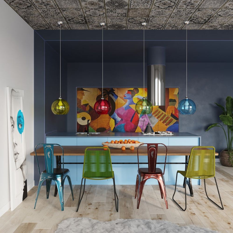 Pendant Lamp: Steel & Glass, Minimalistic Design, E27 - High Quality