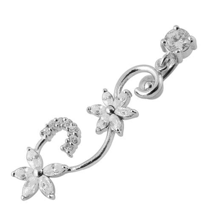 Fancy Multi Star Dangling Jeweled Curved Bar Navel Ring