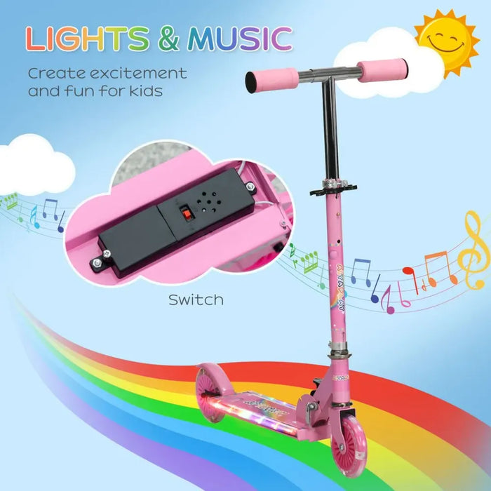 Scooter for Kids Ages 3-7 - Lights Music - Adjustable Height - Folding Frame - Pink