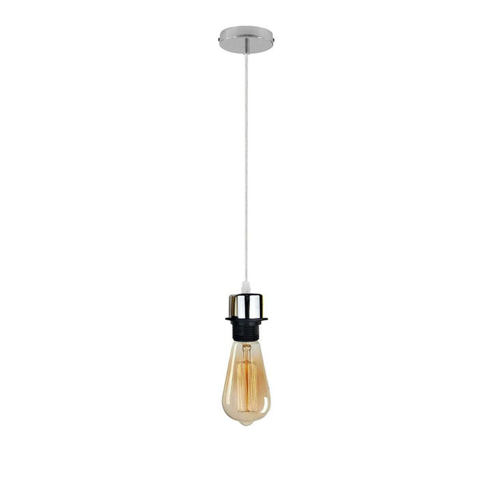 Industrial Chrome Pendant Light Fitting, E27 Lamp Holder Set with PVC Cable - High-Quality, UK Standard (80 characters)