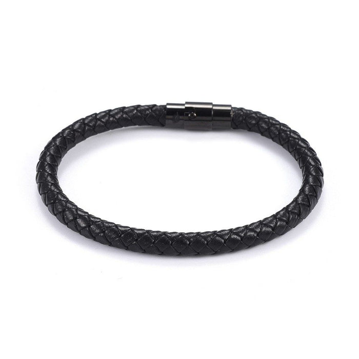 Men's Black Leather Rope Bracelet - Trendy Stainless Clasp - Perfect Gift for Him