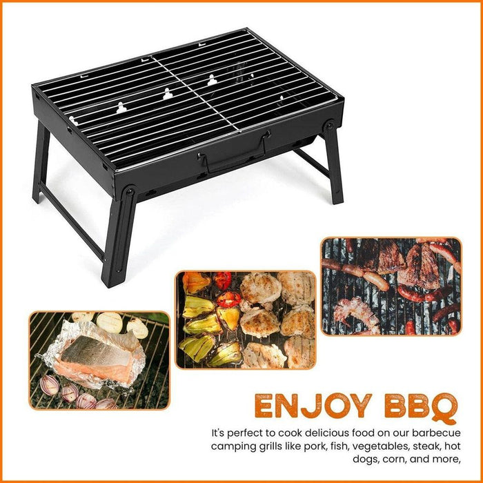 FOLDING BBQ SET - Height Adjustable Grill, Easy to Assemble, Handles for Portability - Ideal for Camping/Outdoor - Up to 4 Persons - Dimensions: 34x26x7cm