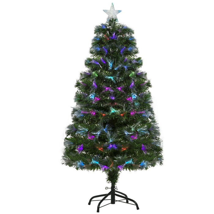 4FT Multicoloured Artificial Christmas Tree Fibre Optic Lights Star Holder