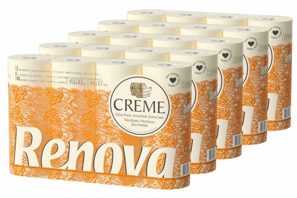 Renova Creme 4Ply x 60 - Soft, Thick, and Luxurious Bathroom Tissue for Ultimate Hygiene and Comfort