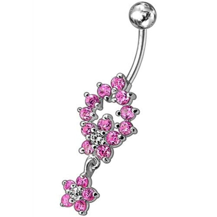 Fancy two Flower Jeweled Dangling Navel Ring