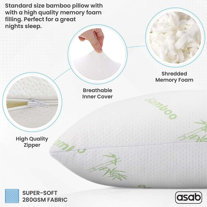 Bamboo Memory Foam Pillow - High-Quality, Allergen-Resistant, Relieves Pain - 100% Shredded Memory Foam - Eco-Friendly Cover