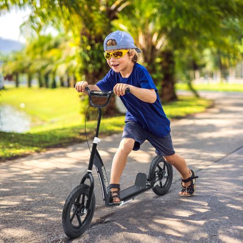 HOMCOM Kids Scooter Kick Scooter with 12" EVA Tyres, Rear Brake, Big Wheels Scooter for 5-12 Years Old