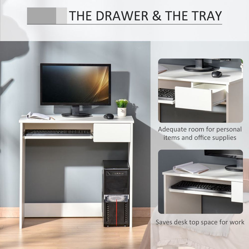 Computer Table Simplpe White Space-Saving White Computer Table w/ Keyboard Tray - High-Quality & Ve ...