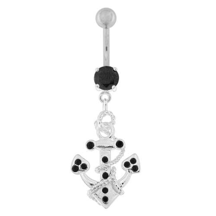 Jeweled Anchor with Rope Dangling Navel Belly Ring