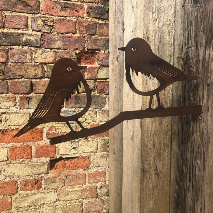 Rusty Metal Robins on a Branch Garden Sign - High-Quality Decoration