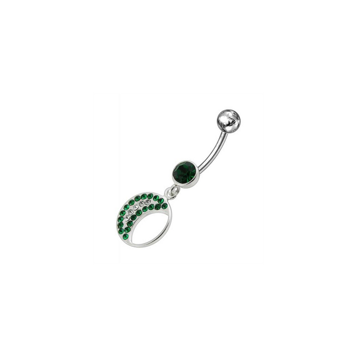 Jeweled Fancy Half MOON Silver Dangling Curved Bar Navel Ring