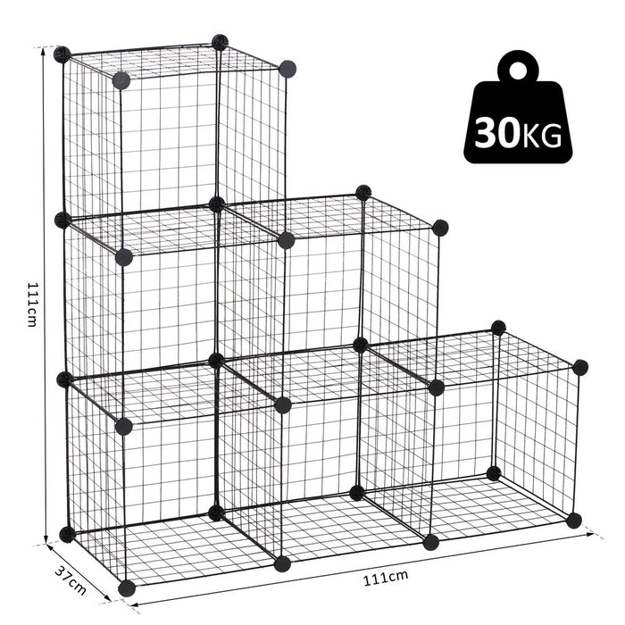 DIY 6 Cube Wire Storage Cabinet Organiser, 111L x 37W x 111Hcm-Black