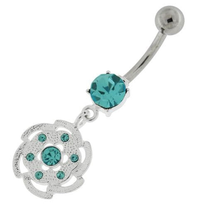 Swirl Flower Dangling Navel Belly Button Ring