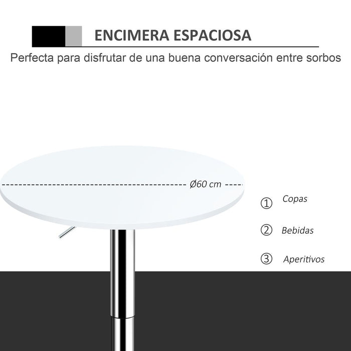 Adjustable Height Round Bar Table Swivel Top White - 60cm - Metal Frame - High Quality