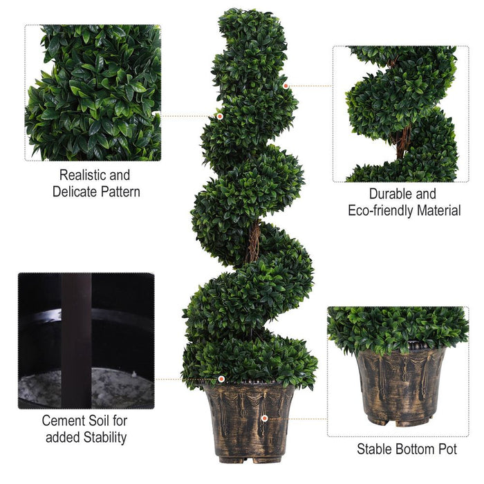 Set of 2 Artificial Boxwood Spiral Topiary Plant Trees - Green