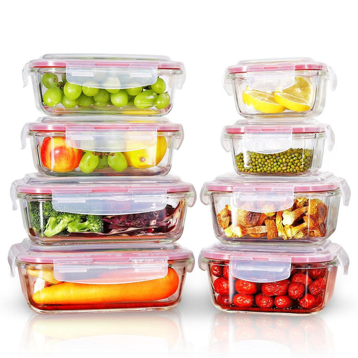 8-Pack Glass Food Containers - Airtight, Heat Resistant, BPA-Free - Perfect for Meal Prep & Leftovers