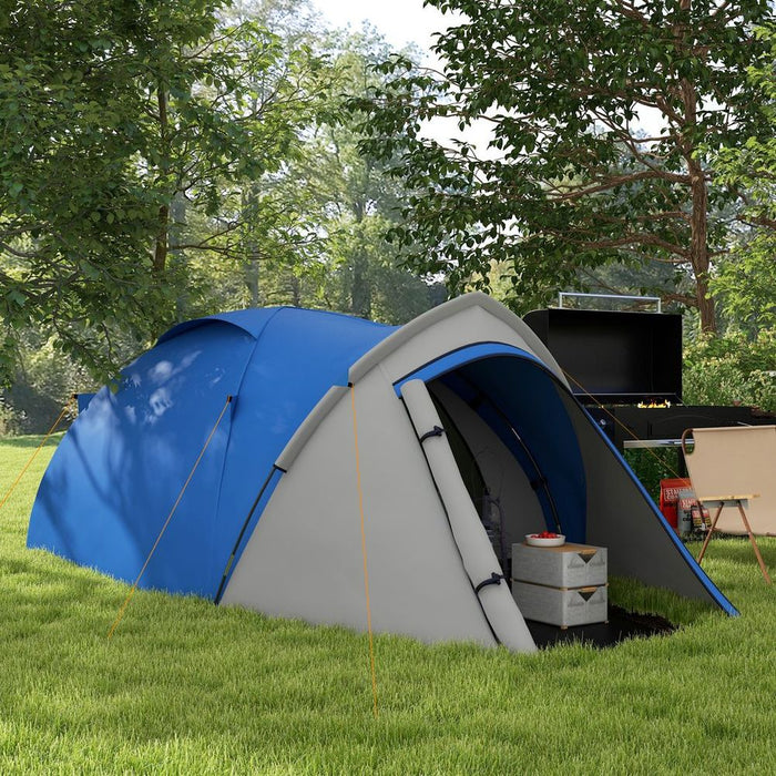 Outsunny Camping Tent with Vestibule & Mesh Vents, Hiking Blue