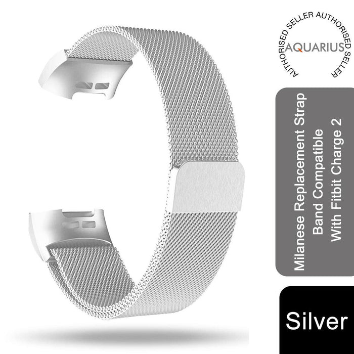 Premium Milanese Replacement Strap Band for Fitbit Charge 2, Silver - Professional Grade Quality