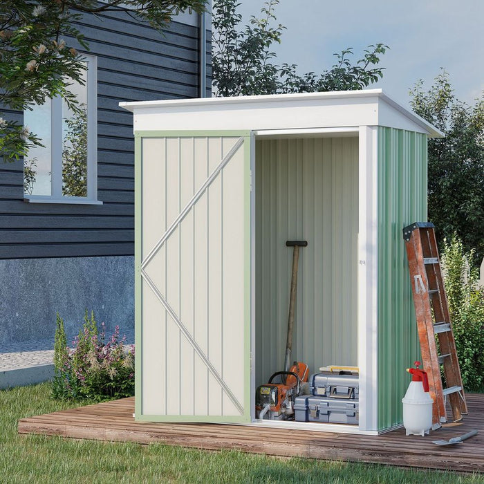 Outsunny Steel Garden Shed, Small Lean-to Shed for Bike Tool, 5x3 ft, Green