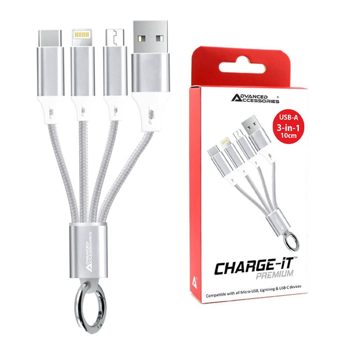 AA CHARGE-iT Premium 3in1 USB Cable - 8 Pin/USB-C/MicroUSB - Universal Charging - Reversible Connectors