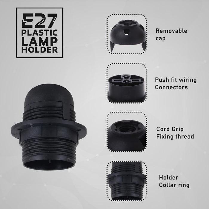 Black E27 Lamp Holder Base Pendant Socket | High-Quality Screw-in Light Bulb Holder