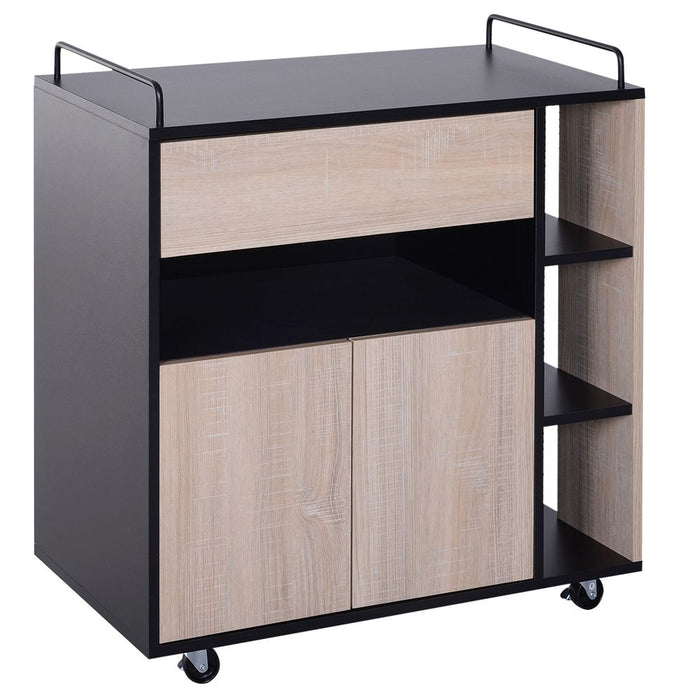 Versatile Rolling Kitchen Island: Oak/Black, 76.5Wx40Dx82H cm