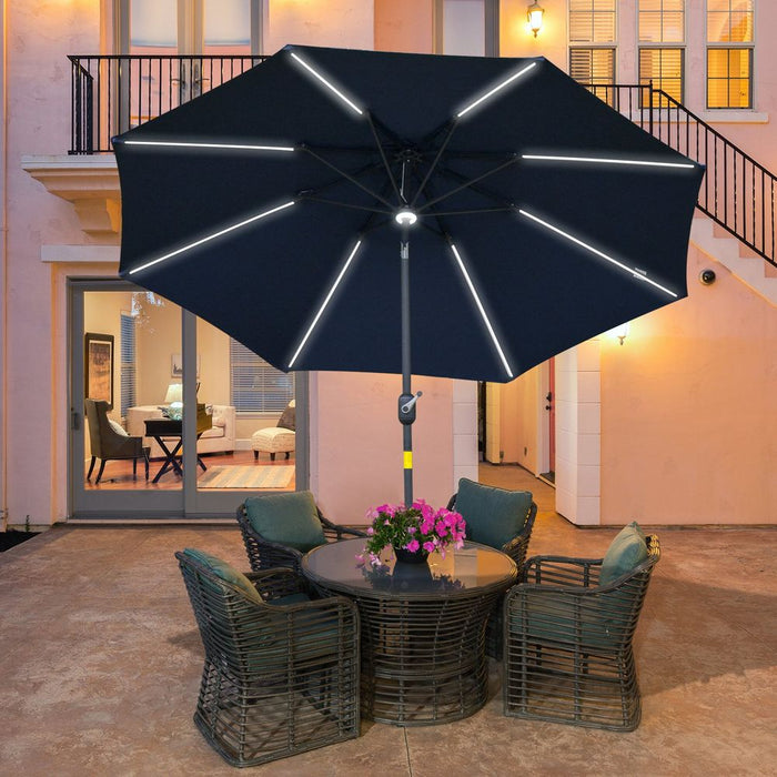 2.7m Garden Parasol Sun Umbrella Patio Summer Shelter w/ LED Solar Light