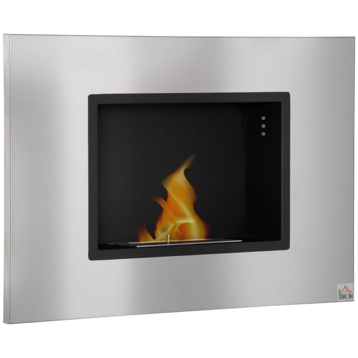 Wall Mounted Ethanol Fireplace Stainless Steel 1.5L Tank 3h Burning Time Silver