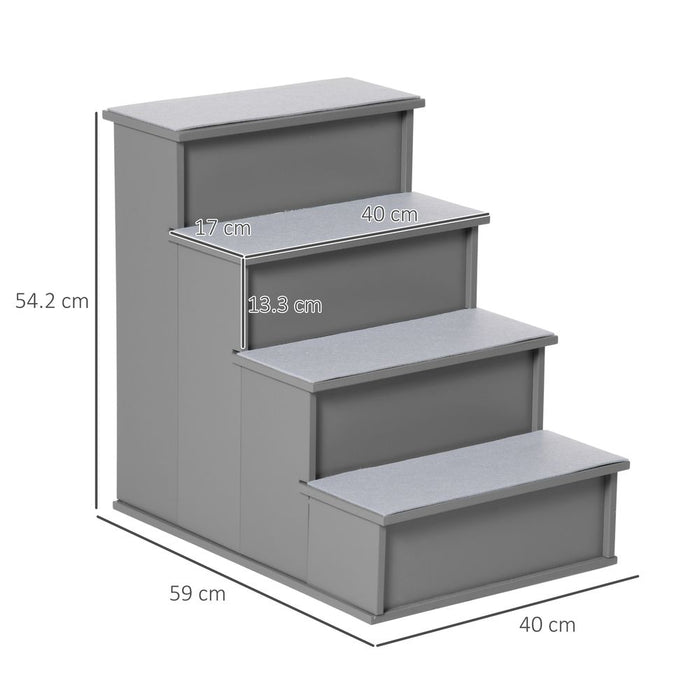 Premium Wooden Pet Steps - Bed, Couch, Stairs - Grey Pawhut - 4 Steps - Comfortable & Durable - Best Quality - Easy Assembly