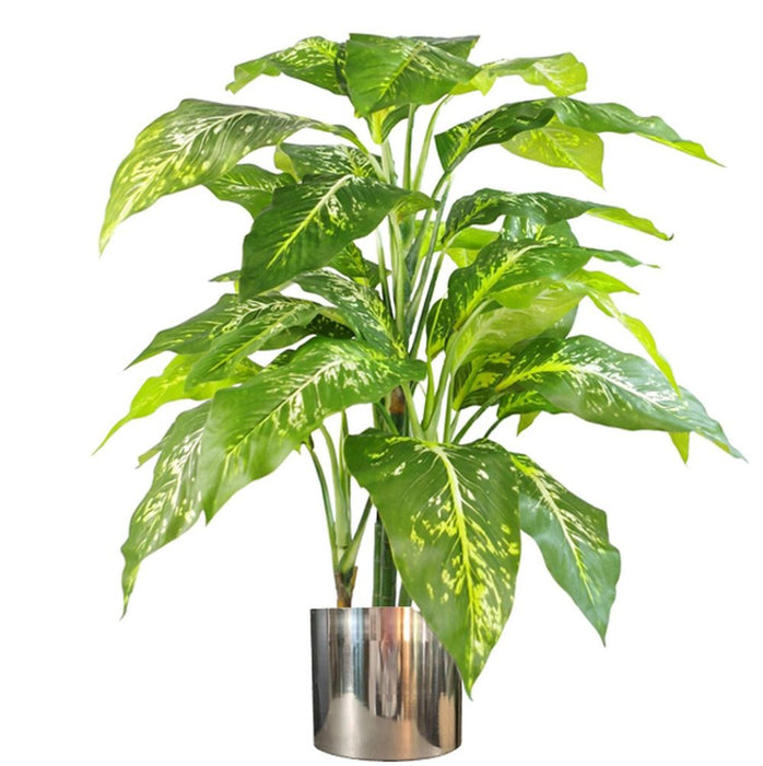 100cm Large Fox's Aglaonema Tree | Artificial Plant with Silver Metal Planter