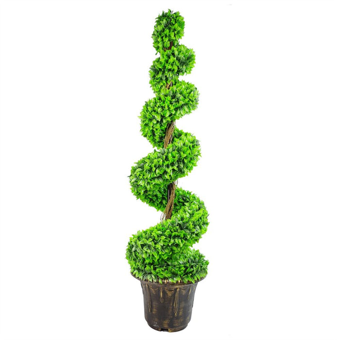 120cm Purple Large Leaf Spiral w/ Decorative Planter - Realistic Artificial Boxwood Tree - Premium Quality - Indoor/Outdoor Use