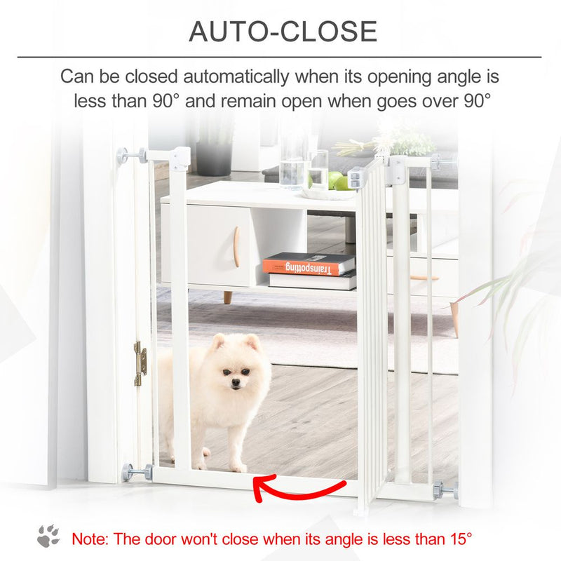 PawHut Pressure Fit Safety Gate, Adjustable Dog Gate, Pet Barrier for for Doorways, Staircases and Hallways with Auto Close, Double Locking, Opening 74-80cm, White