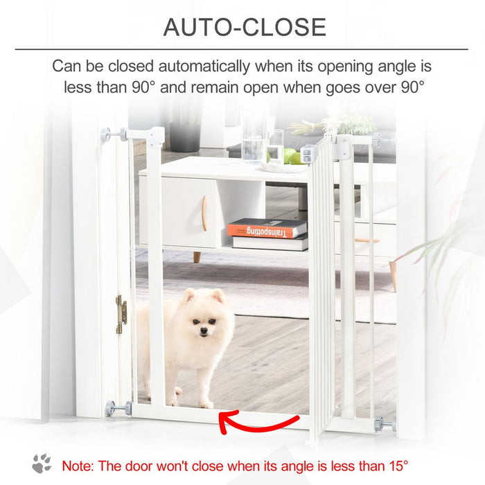 Premium 74-80cm Adjustable Pet Gate: Quality Metal Barrier with Auto-Close Door - White