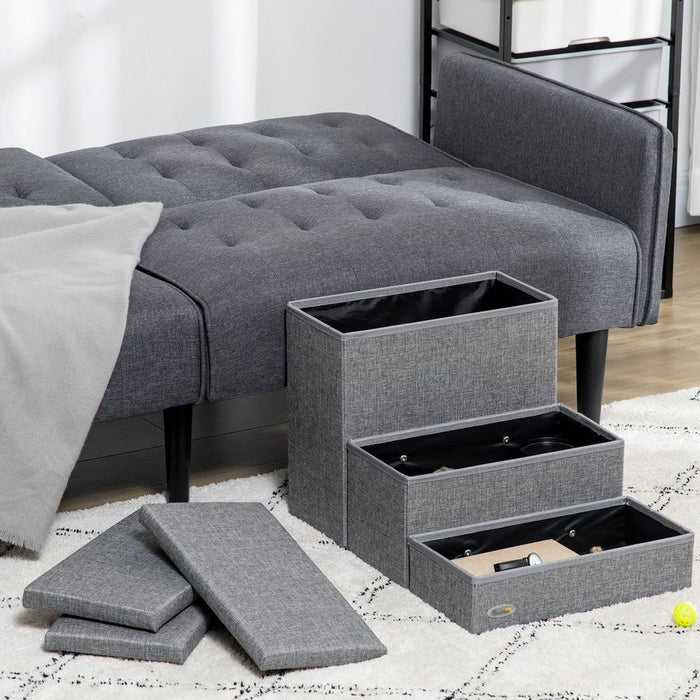 PawHut 3 Step Dog Steps with Storage Boxes, Cat Stairs for Bed Sofa, Light Grey