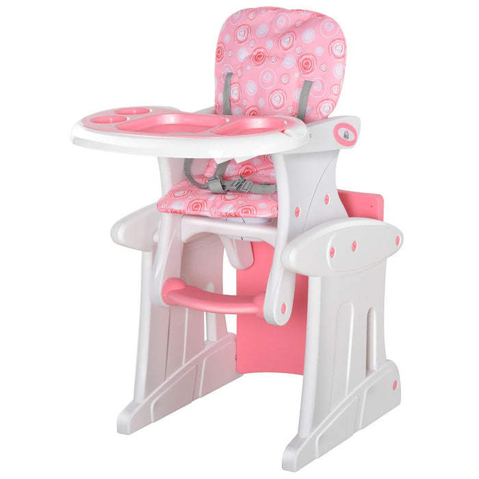 3-in-1 Convertible Baby High Chair Booster Seat with Removable Tray Pink HOMCOM