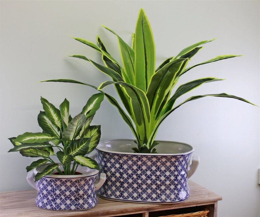 Premium Ceramic Footbath Planters, Vintage Blue & White, Set of 2