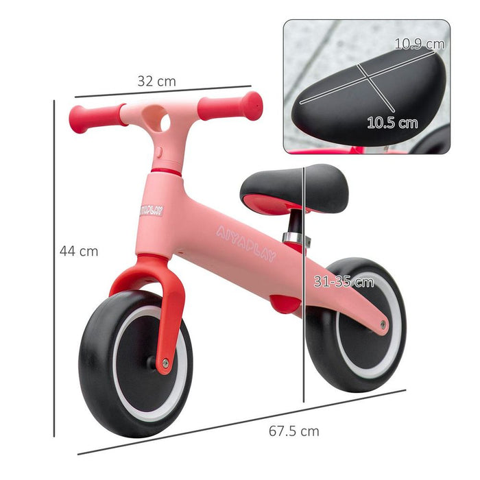 AIYAPLAY Baby Balance Bike - Adjustable Seat, Wide Wheels - Pink. Strengthen leg muscles. Safe & comfortable. Portable. Certified. 25kg max load.